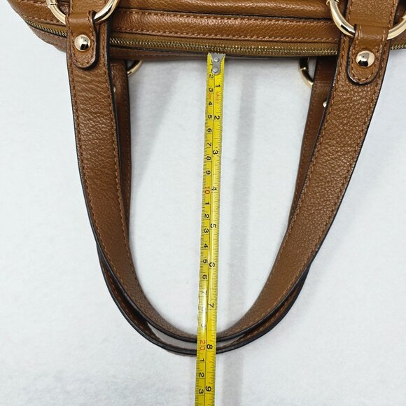 Michael Kors Brown Leather Shoulder Bag Handbag Satchel Gold Dual Handles - Picture 10 of 16